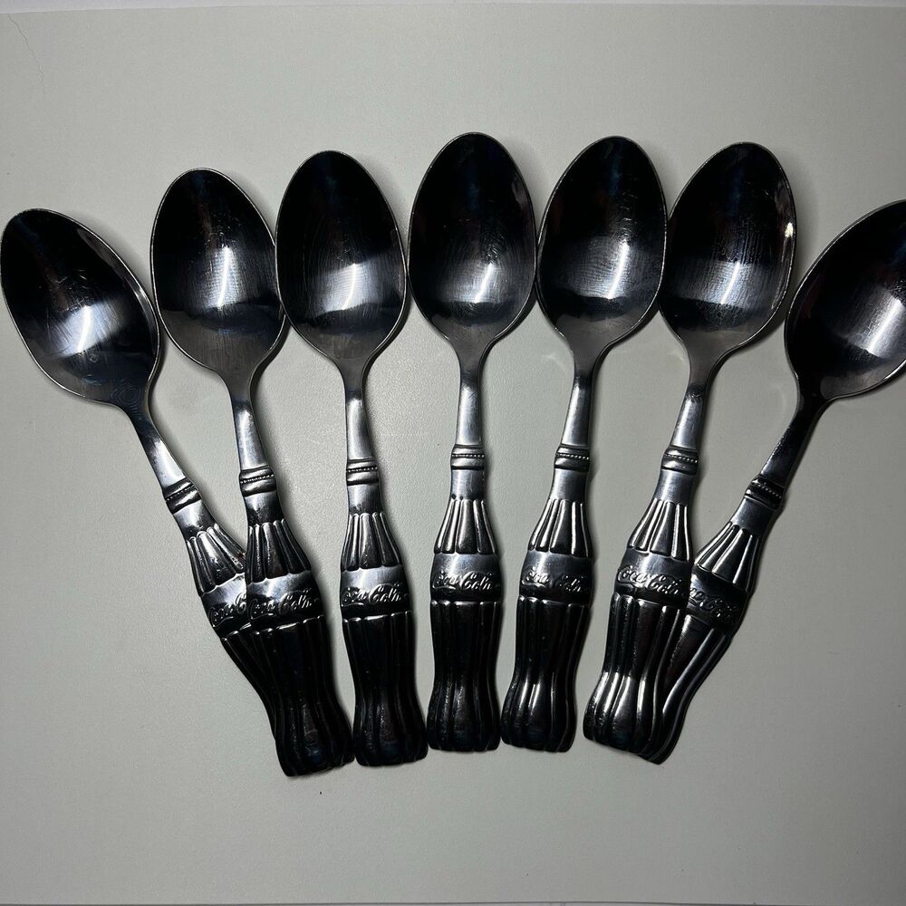 Lot of 7 Vtg Gibson Coca Cola Stainless Steel Tablespoons Spoons Coke Bottle 7"